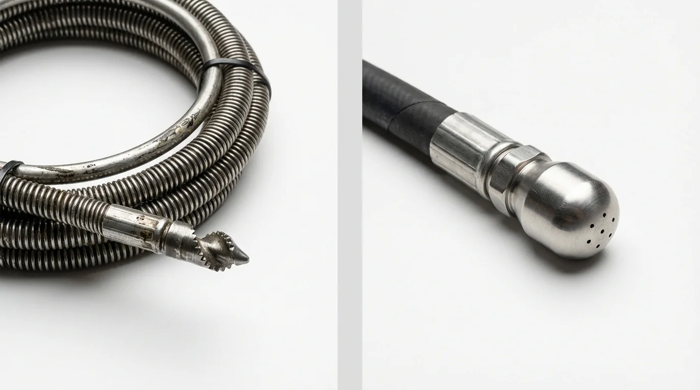 Drain snake cable and hydro jetting nozzle used for drain cleaning in Wallace, ID