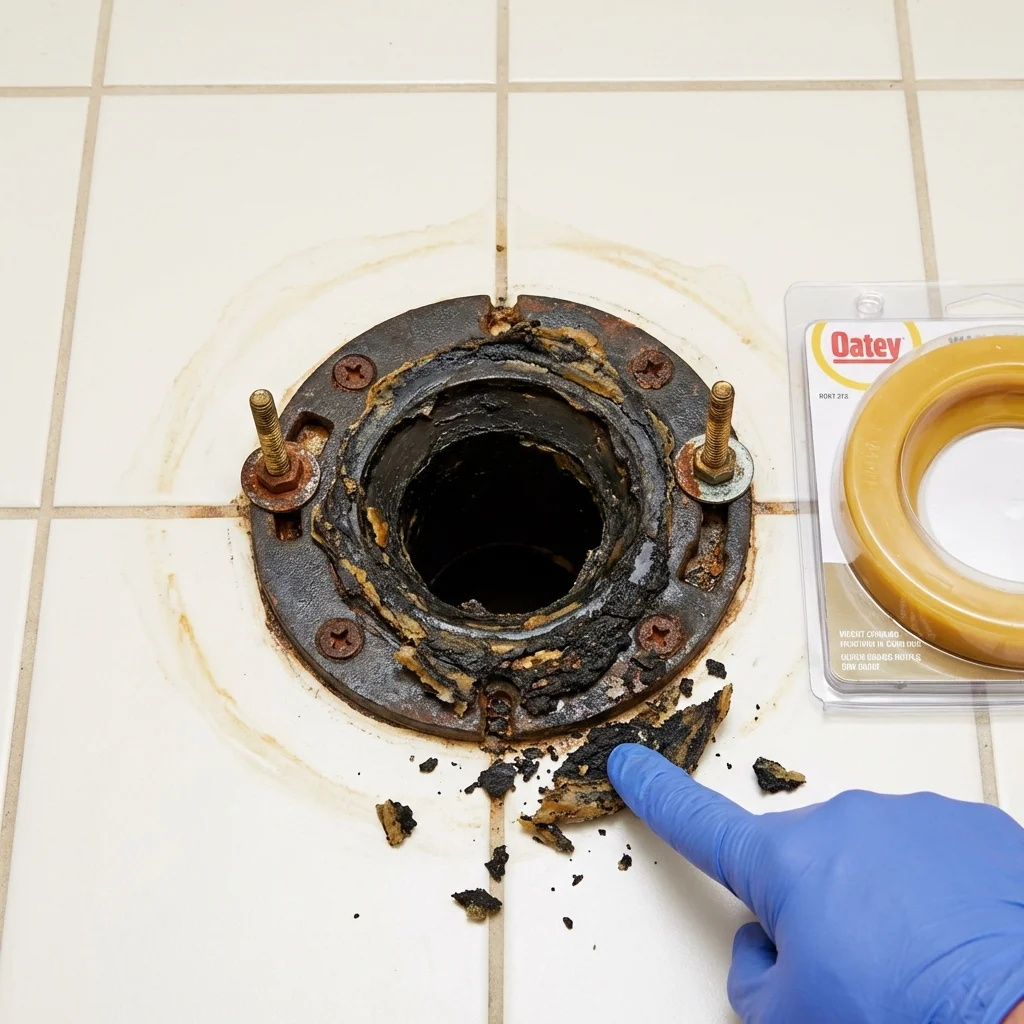 Failed wax ring showing water seepage at the base of a toilet in a Wallace, ID home