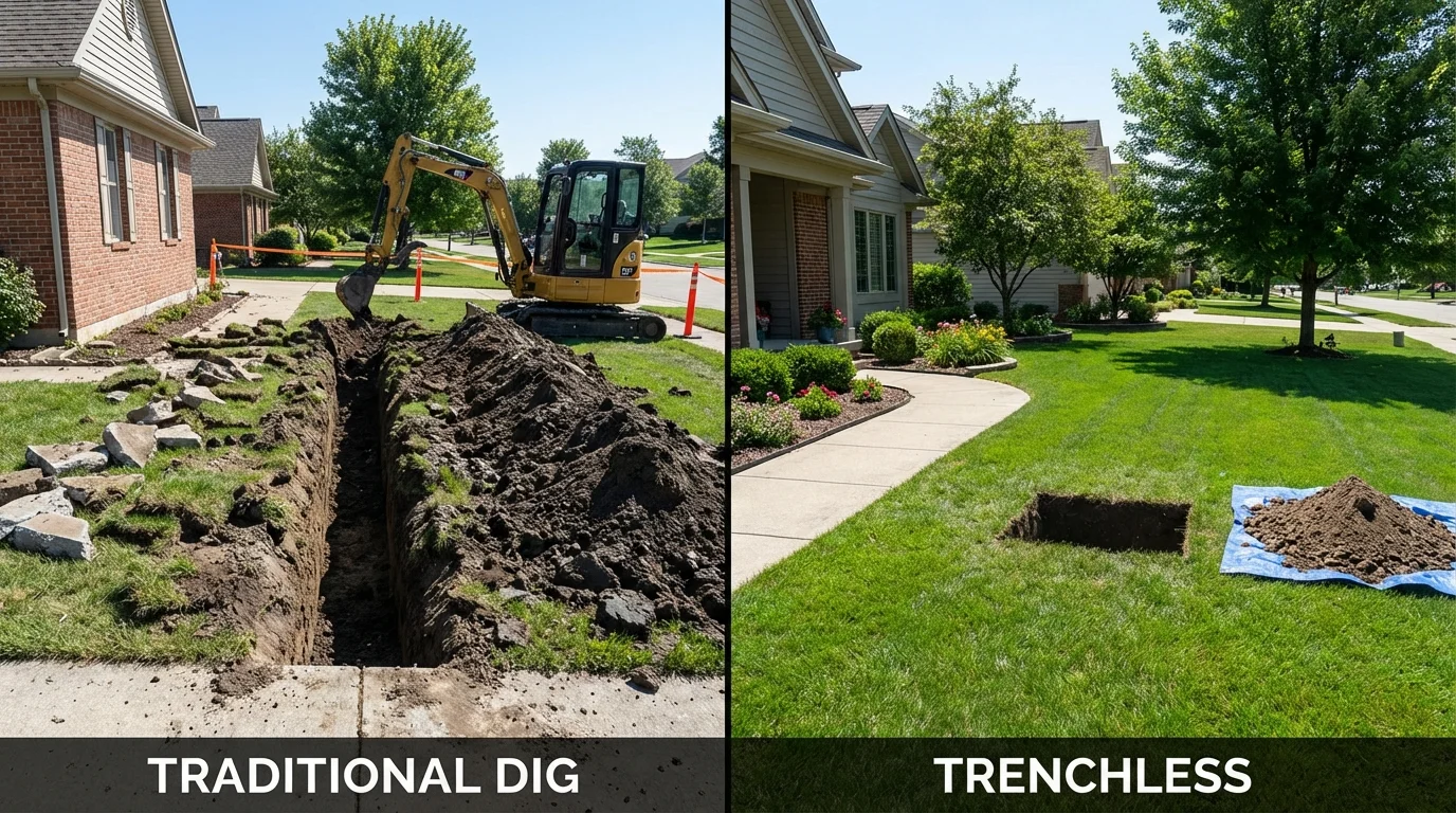 Trenchless sewer repair with minimal yard damage versus traditional excavation in Wallace, ID